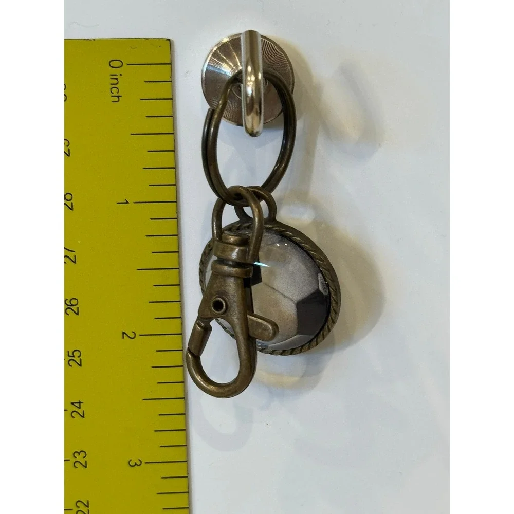 Vintage Bronze Soccer Ball Keychain Sports Bag Tag Lobster Clasp Swivel Hook